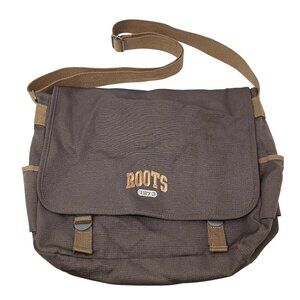 Roots Messenger Bag Canvas Green Brown Adjustable Crossbody Strap